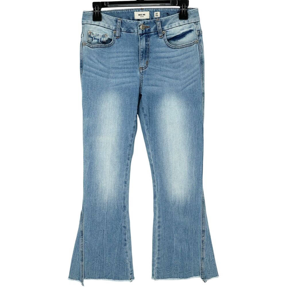 Miss Me Jeans Womens 27 Waist Blue Stretch Denim Crop Flare Leg Raw Hems Boho